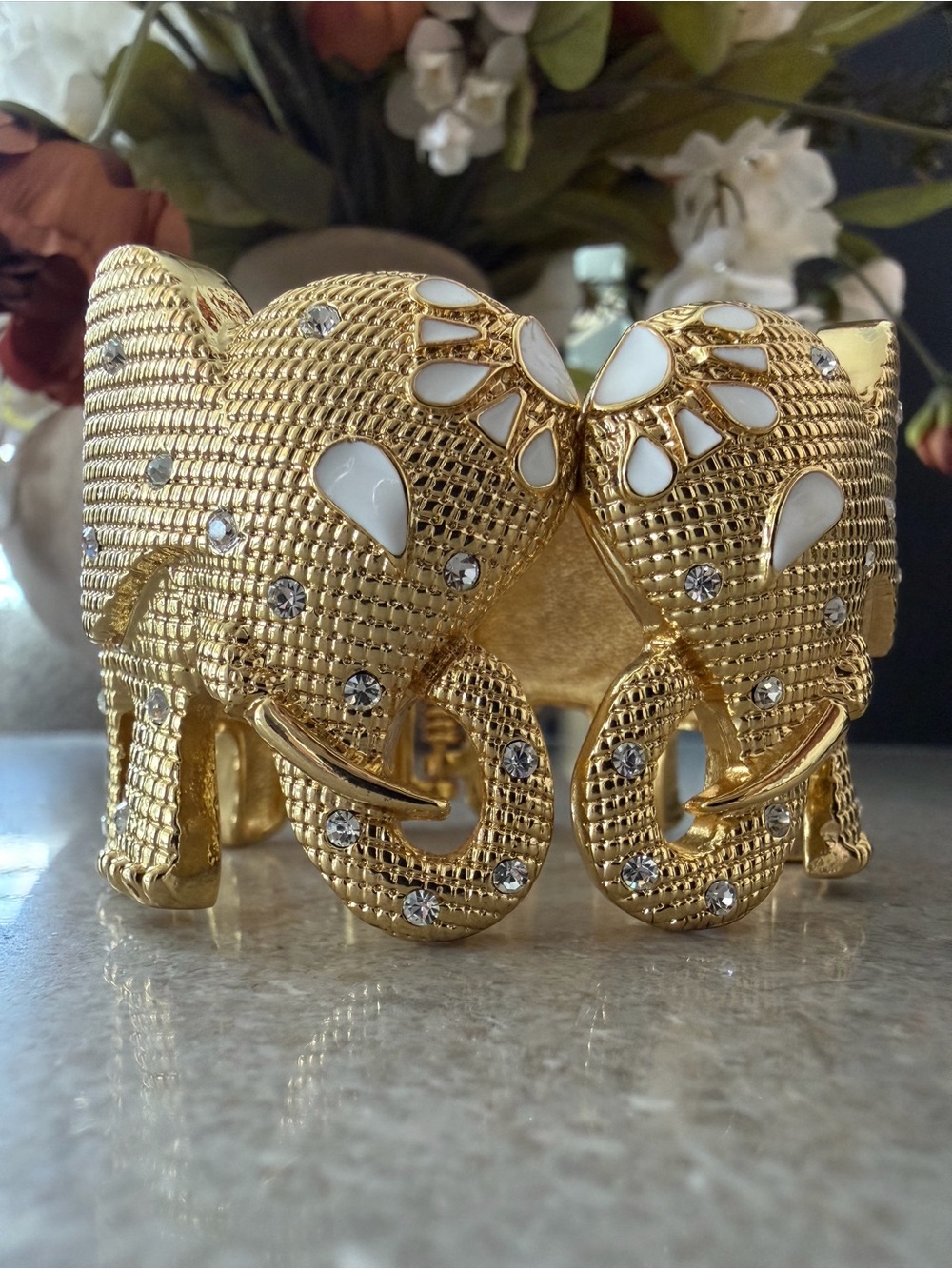 Lilly Pulitzer Gold Elephant Cuff Bracelet with White Enamel Accents